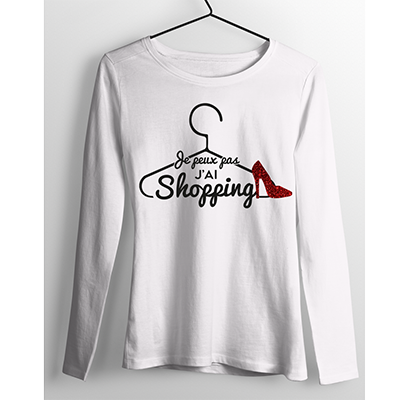T-shirt Manches Longues "Je peux pas j'ai Shopping"