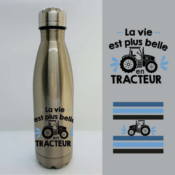 gourde la vie est plus belle en tracteur inox e1767945857172