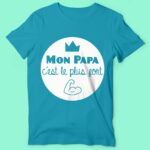 t shirt homme papa le plus fort bleu canard