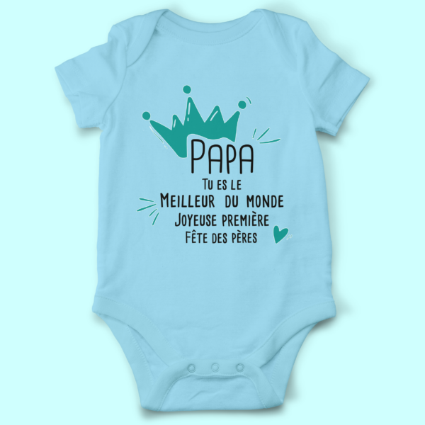 Body bébé "Papa Tu Es Le Meilleur Du Monde" 1 body bebe papa tu es le meilleur du monde bleu clair e1769604971159