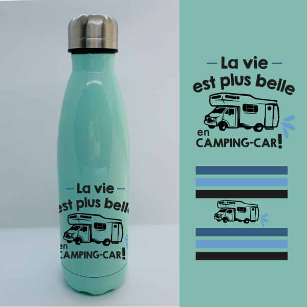 Bouteille Isotherme "La Vie Est Plus Belle En Camping-Car" 2 gourde la vie est plus belle en camping car bleu e1767953939383