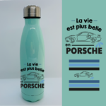 gourde la vie est plus belle en porsche bleu