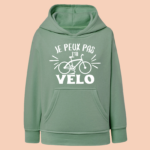 sweat enfant je peux pas jai velo vieux vert